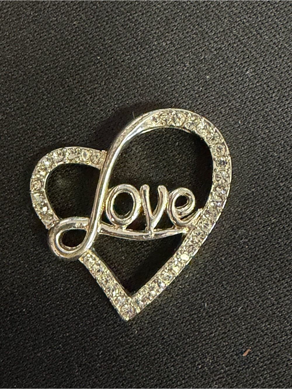 Silver Tone Rhinestone Double Heart Love Pendant Charm